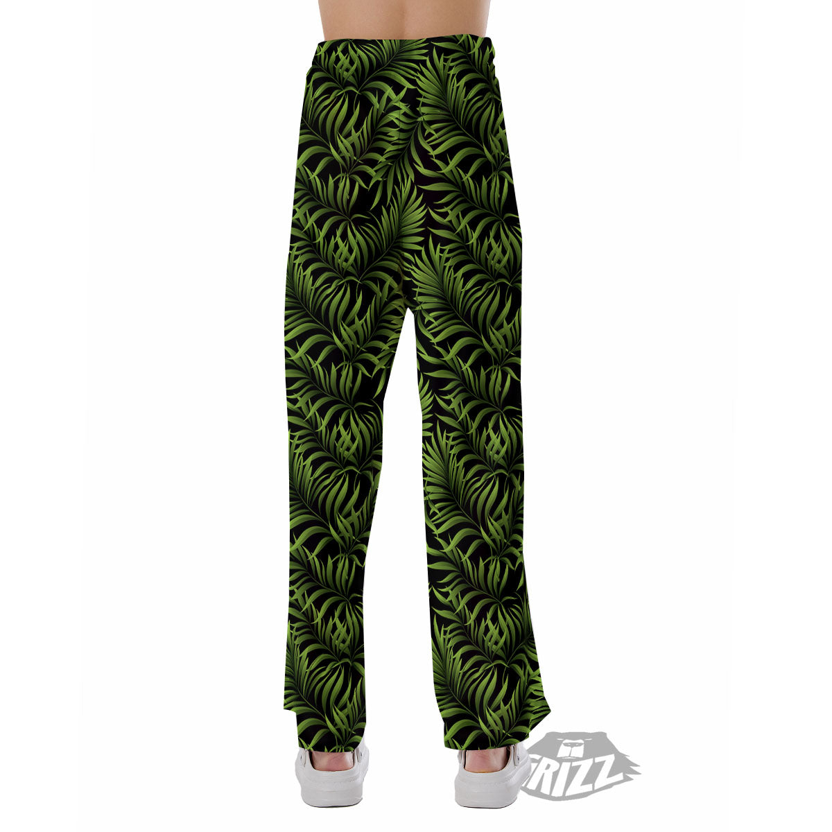 Palm Leaf Green Tropical Print Pattern Pajama Pants-grizzshop
