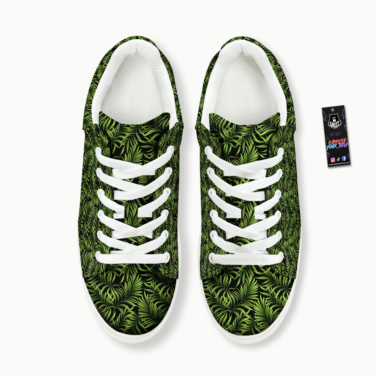 Palm Leaf Green Tropical Print Pattern Platform Shoes-grizzshop