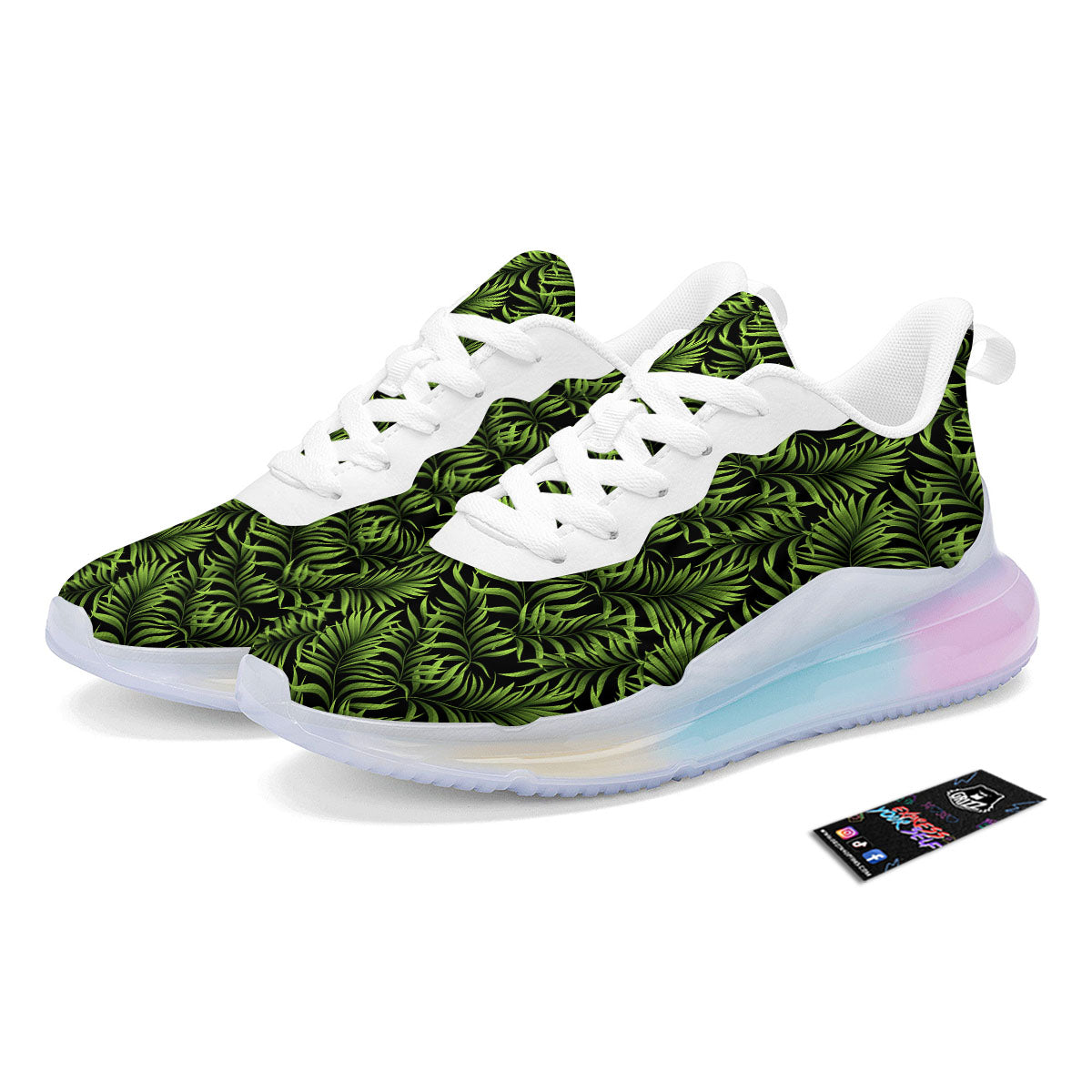 Palm Leaf Green Tropical Print Pattern Running Sneakers-grizzshop