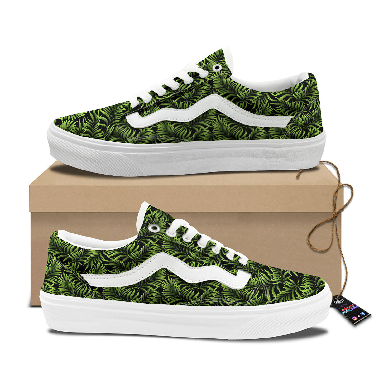 Palm Leaf Green Tropical Print Pattern Skate Shoes-grizzshop