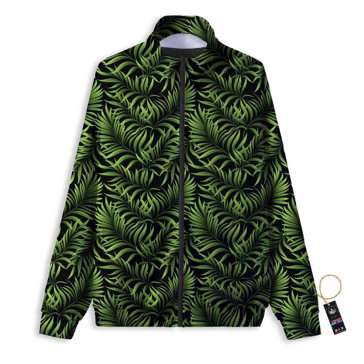 Palm Leaf Green Tropical Print Pattern Track Jacket-grizzshop