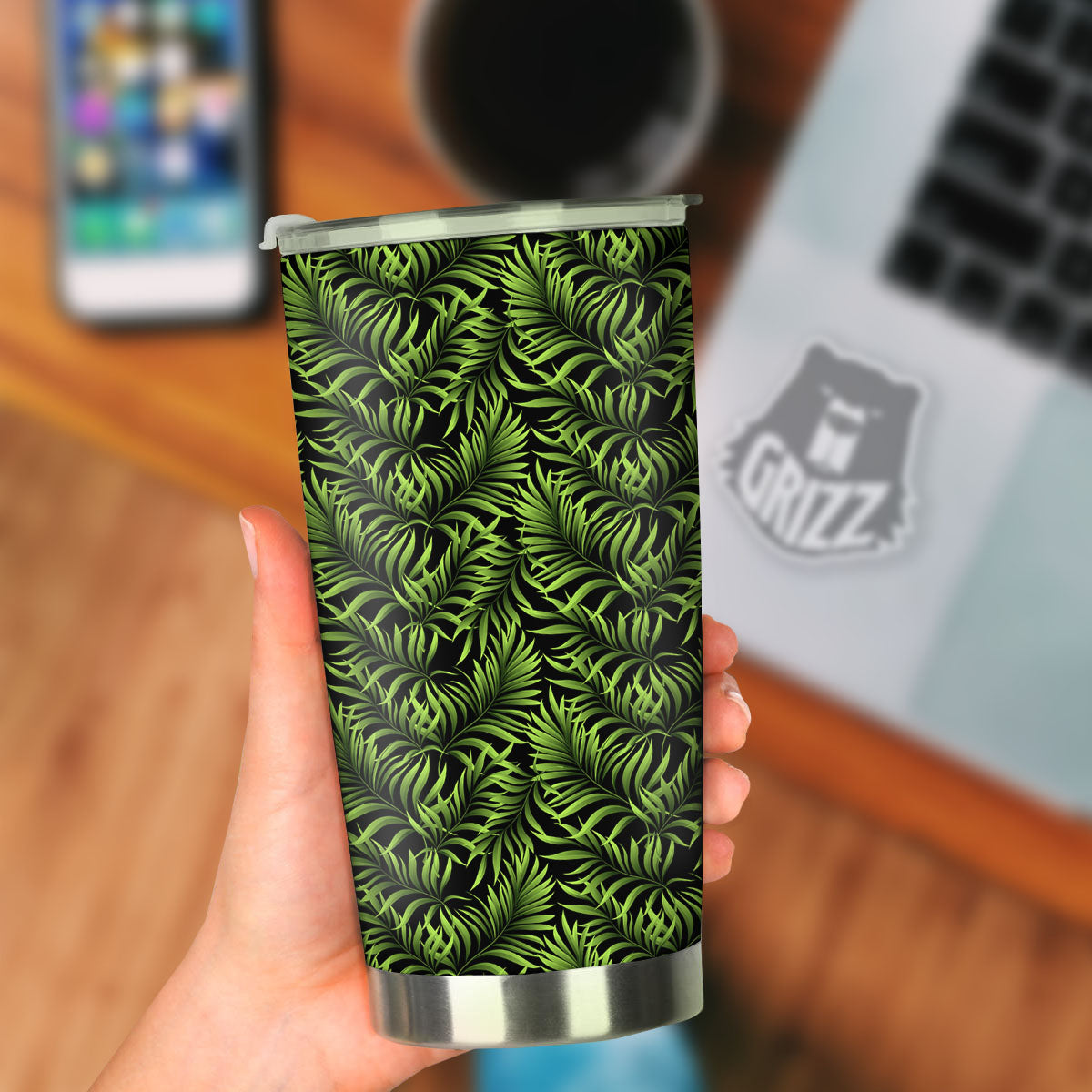 Palm Leaf Green Tropical Print Pattern Tumbler-grizzshop