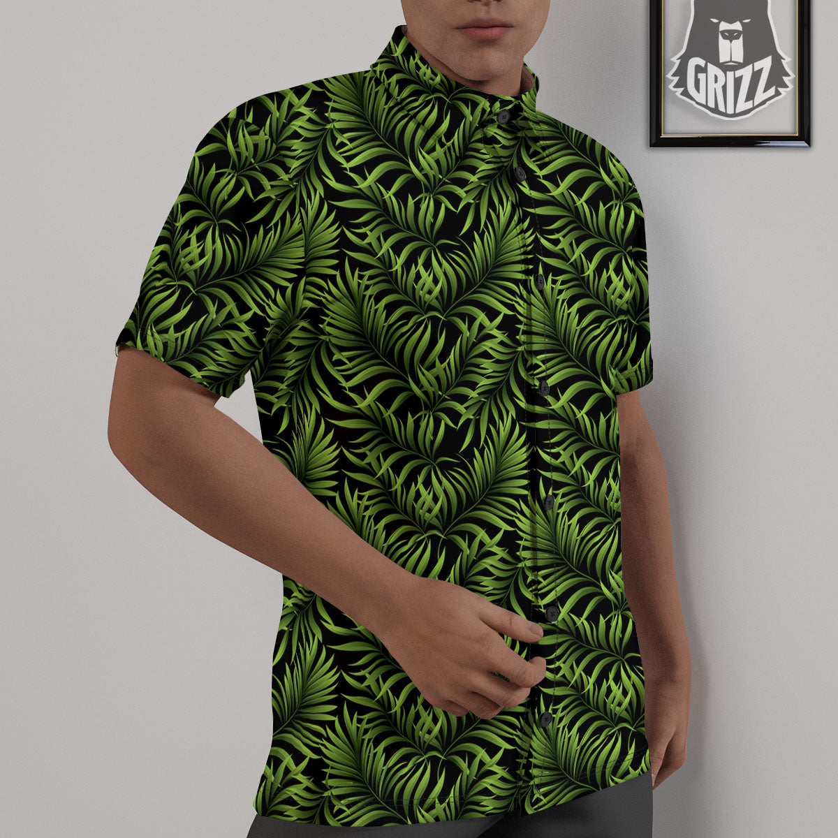 Palm Leaf Green Tropical Print Pattern Untucked Shirts-grizzshop