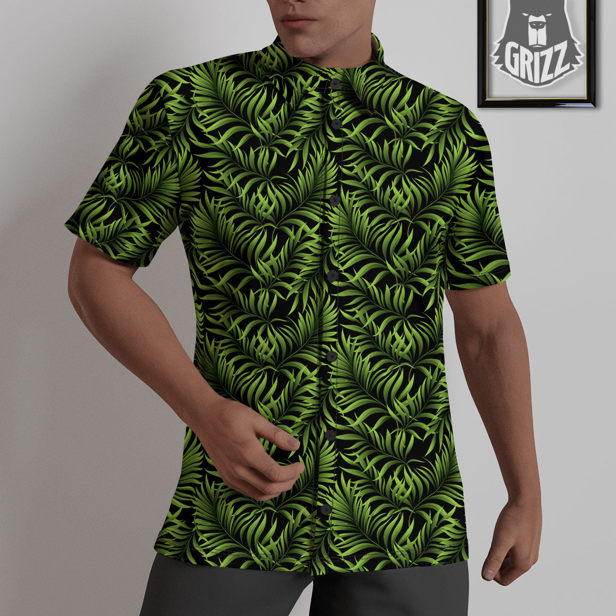 Palm Leaf Green Tropical Print Pattern Untucked Shirts-grizzshop