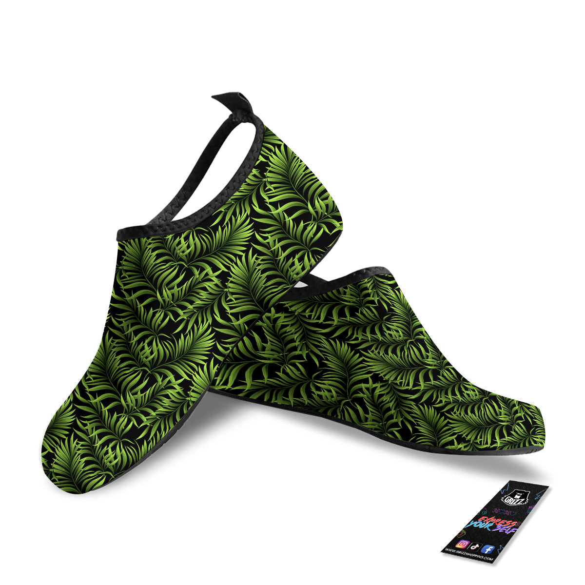Palm Leaf Green Tropical Print Pattern Water Shoes-grizzshop