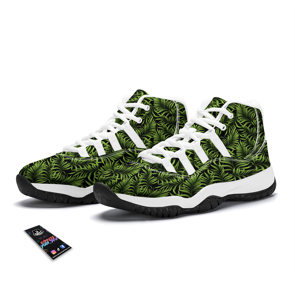 Palm Leaf Green Tropical Print Pattern White Bball Shoes-grizzshop