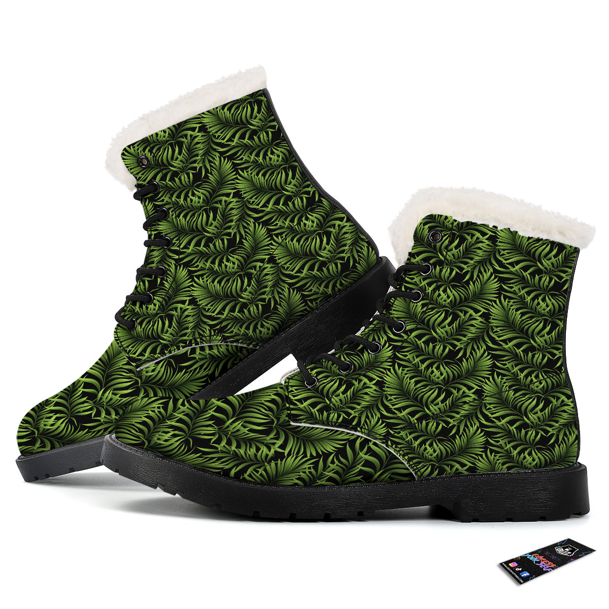 Palm Leaf Green Tropical Print Pattern Winter Boots-grizzshop