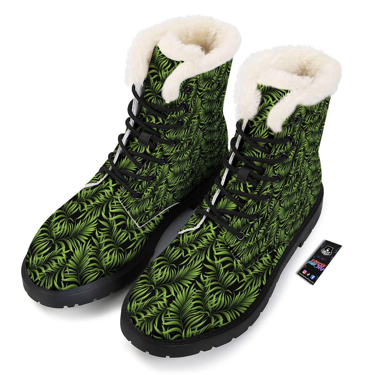 Palm Leaf Green Tropical Print Pattern Winter Boots-grizzshop