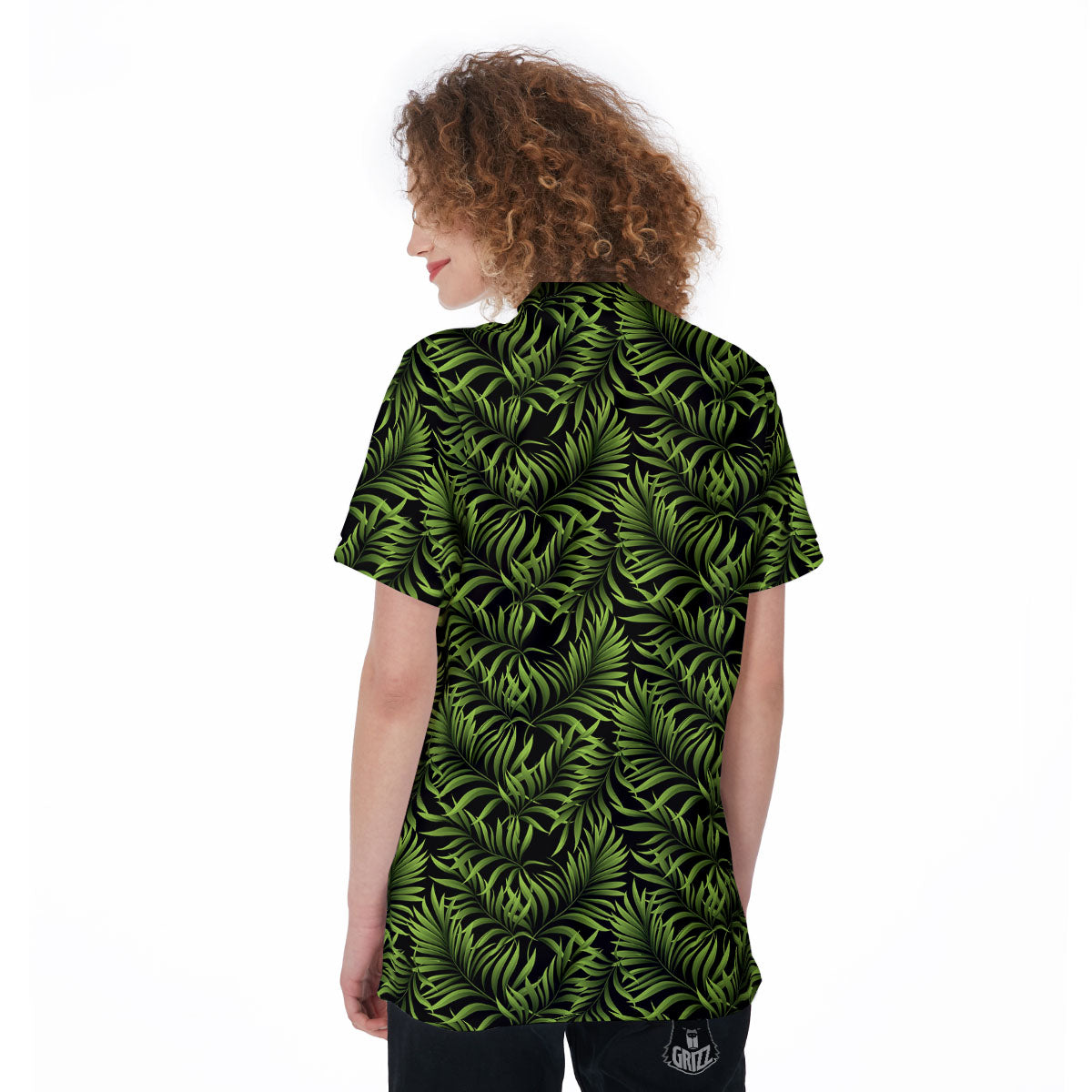 Palm Leaf Green Tropical Print Pattern Women's Golf Shirts-grizzshop