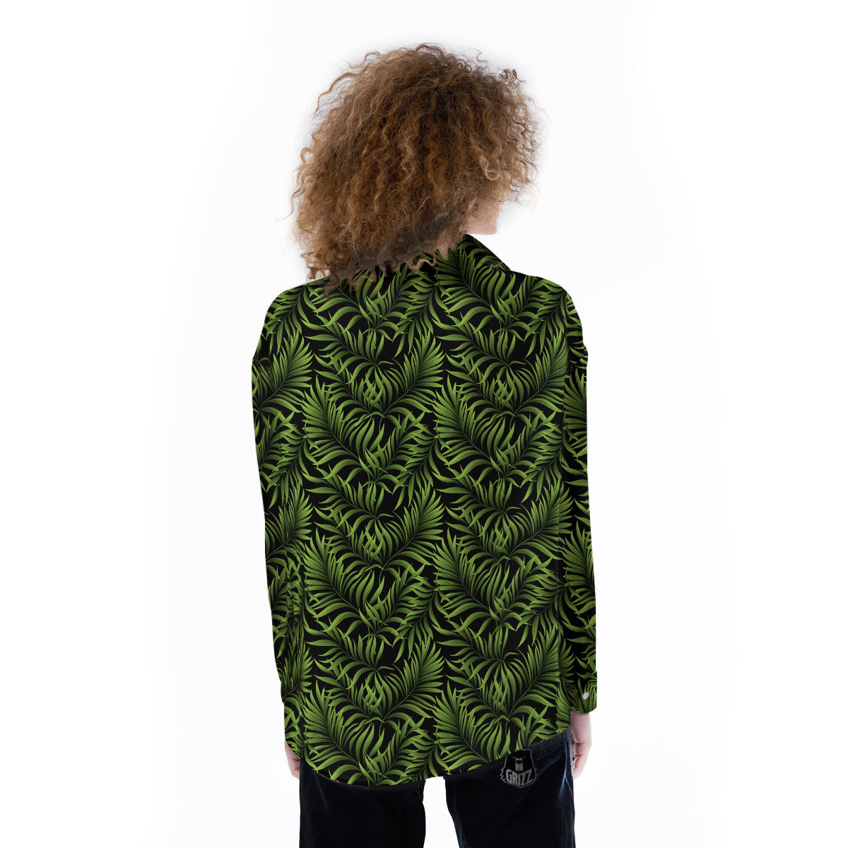 Palm Leaf Green Tropical Print Pattern Women's Long Sleeve Shirts-grizzshop