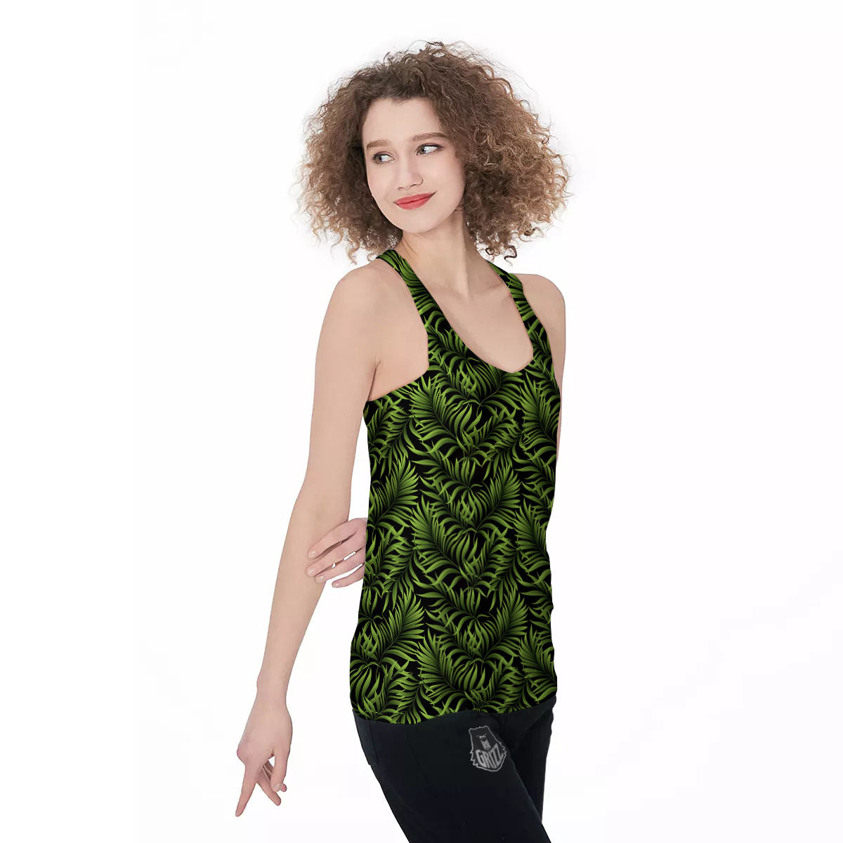 Palm Leaf Green Tropical Print Pattern Women's Racerback Tank Top-grizzshop