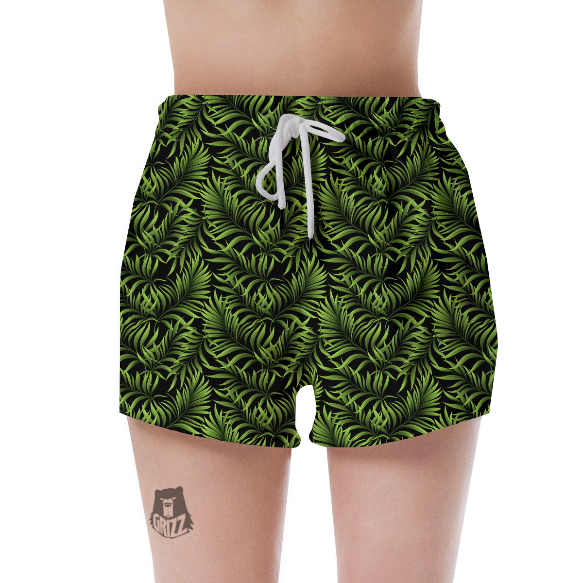 Palm Leaf Green Tropical Print Pattern Women's Shorts-grizzshop