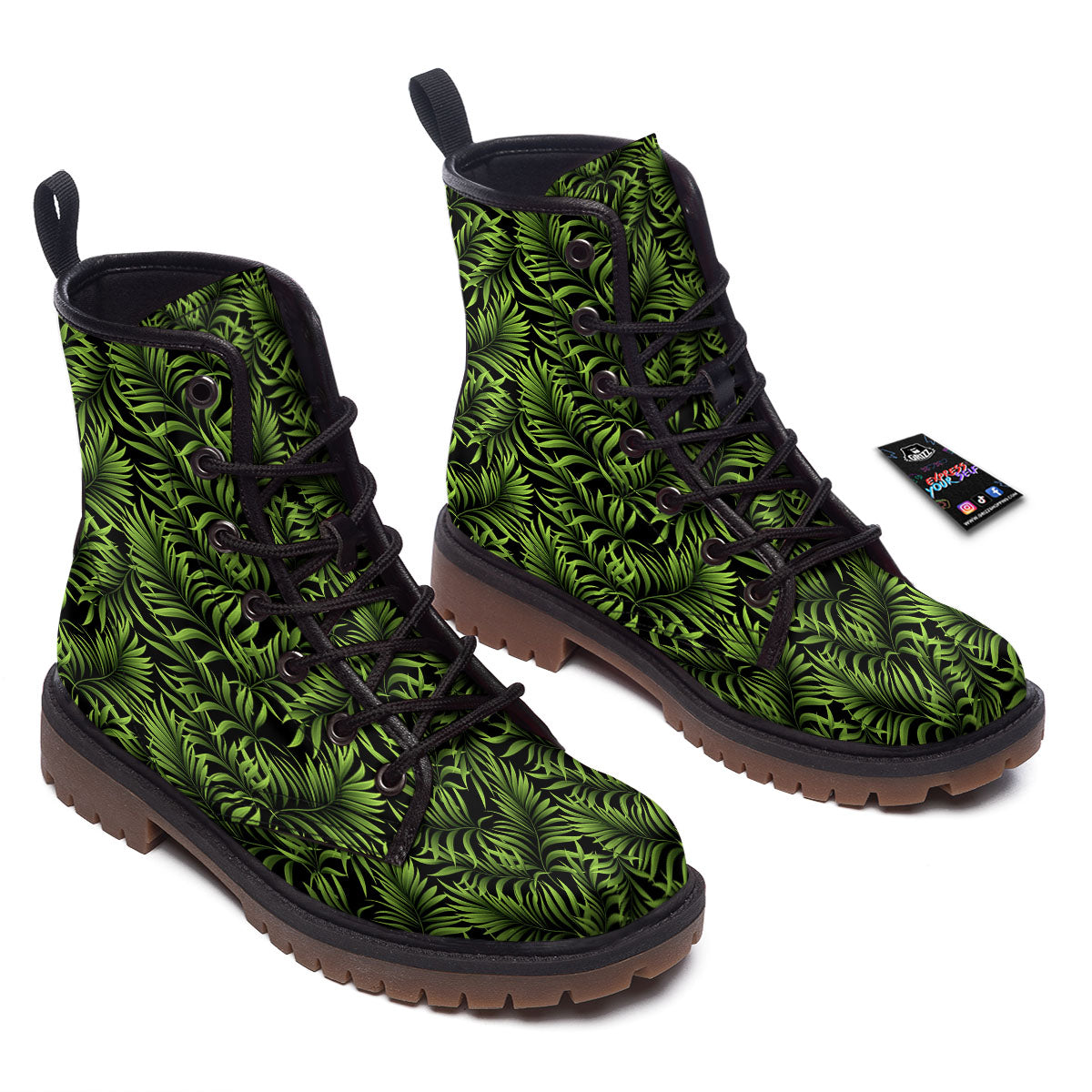 Palm Leaf Green Tropical Print Pattern Work Boots-grizzshop