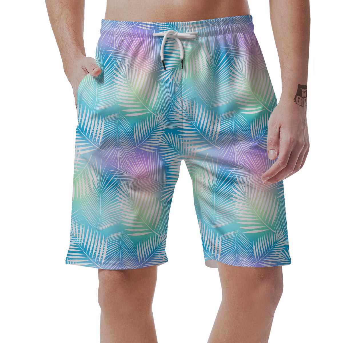 Palm Leaf Hawaiian Print Men's Shorts-grizzshop