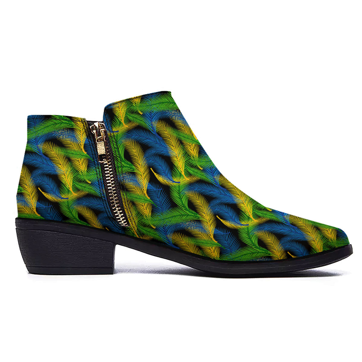 Palm Leaf Mardi Gras Print Pattern Ankle Boots-grizzshop