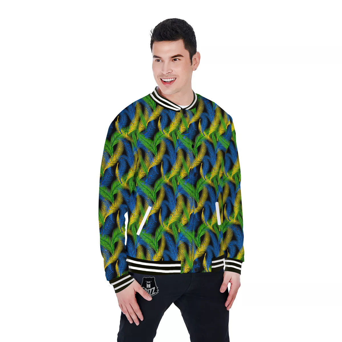 Palm Leaf Mardi Gras Print Pattern Baseball Jacket-grizzshop