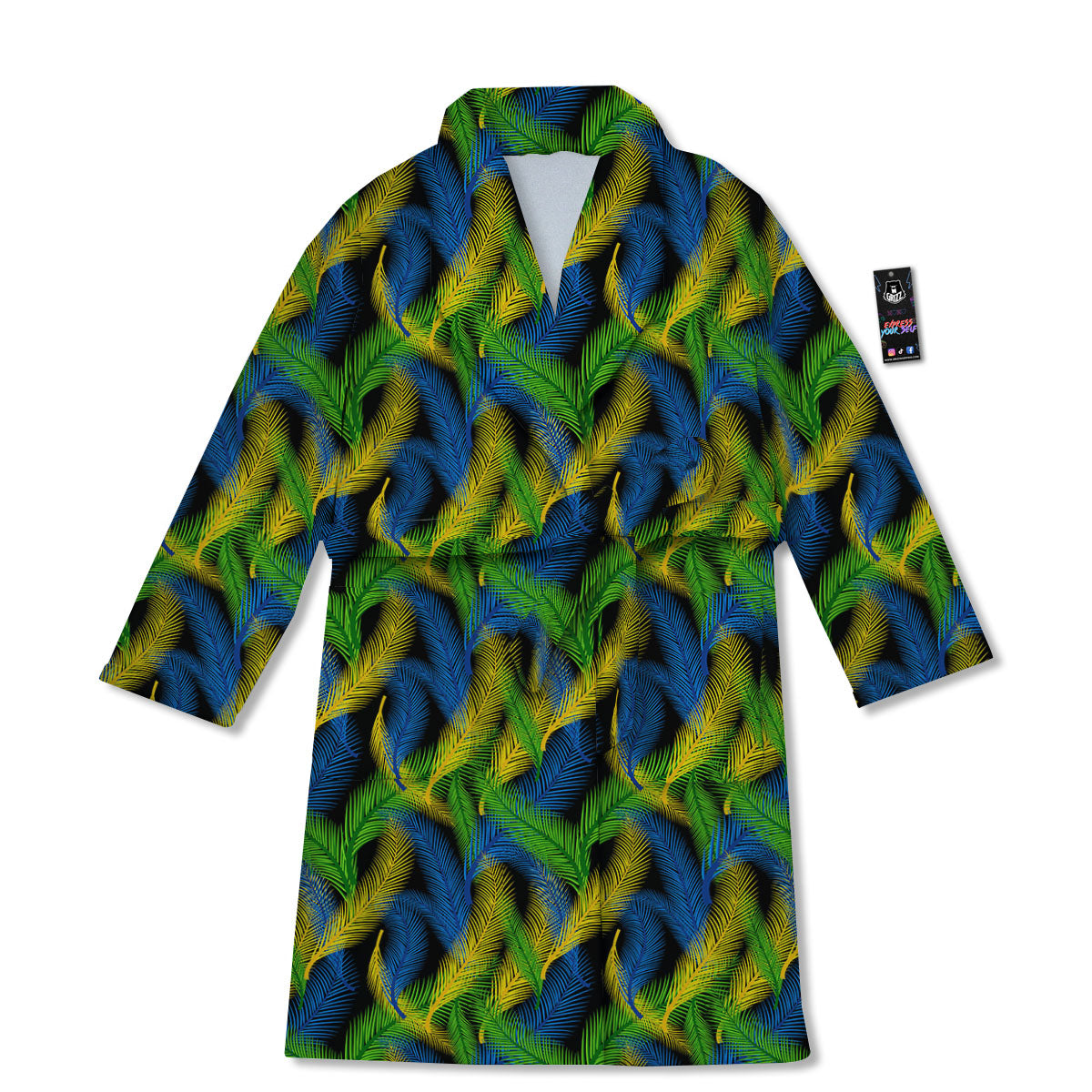 Palm Leaf Mardi Gras Print Pattern Bathrobe-grizzshop