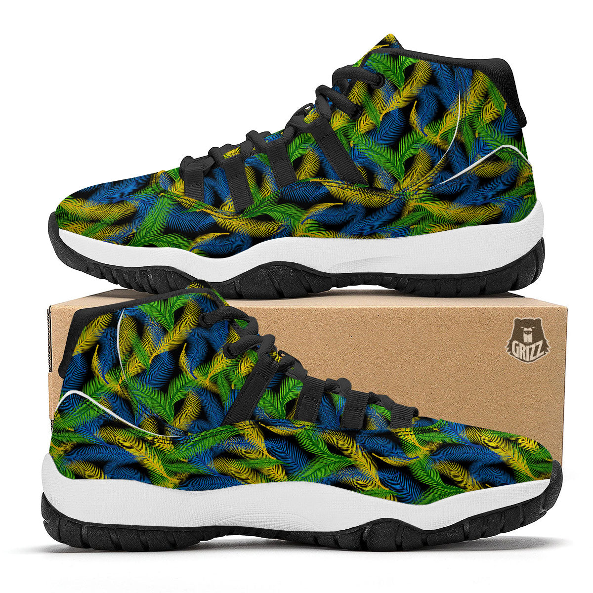 Palm Leaf Mardi Gras Print Pattern Black Bball Shoes-grizzshop
