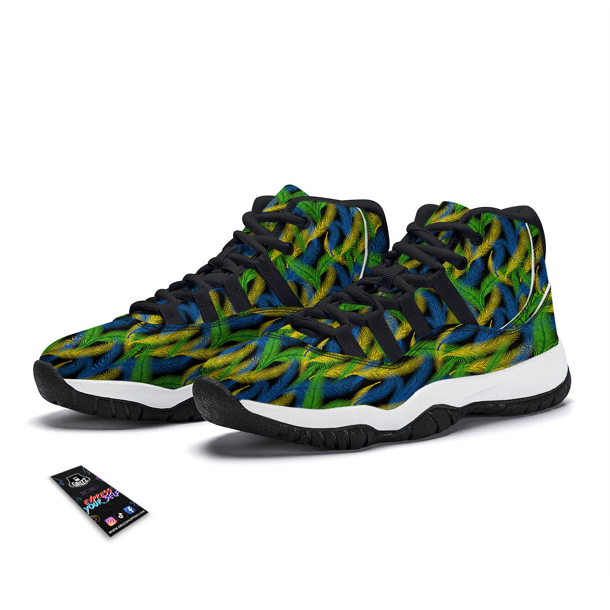 Palm Leaf Mardi Gras Print Pattern Black Bball Shoes-grizzshop
