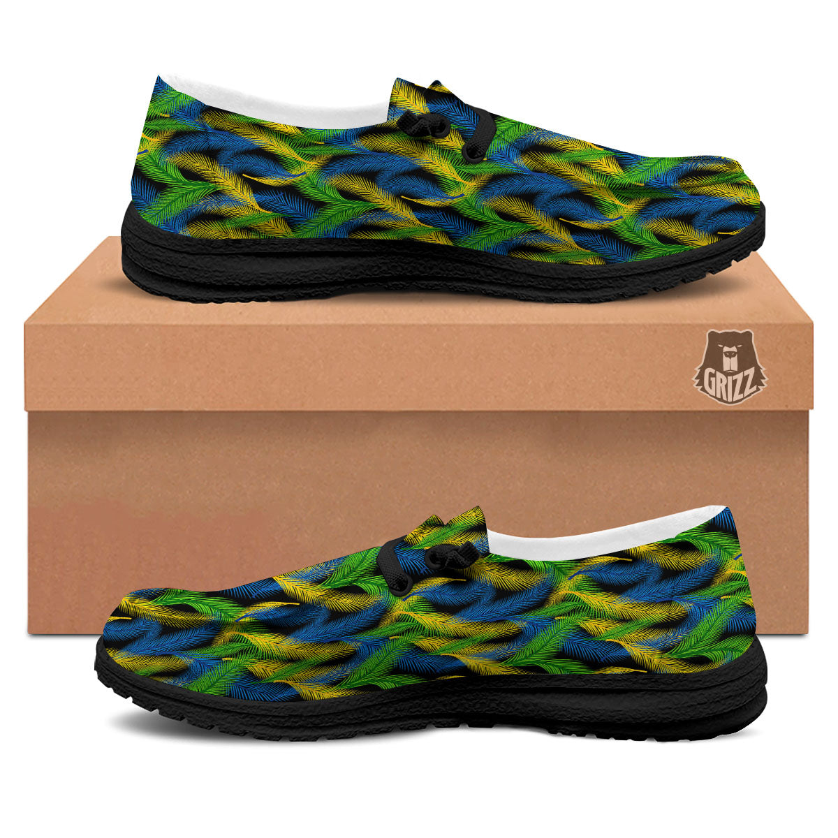 Palm Leaf Mardi Gras Print Pattern Black Loafers-grizzshop