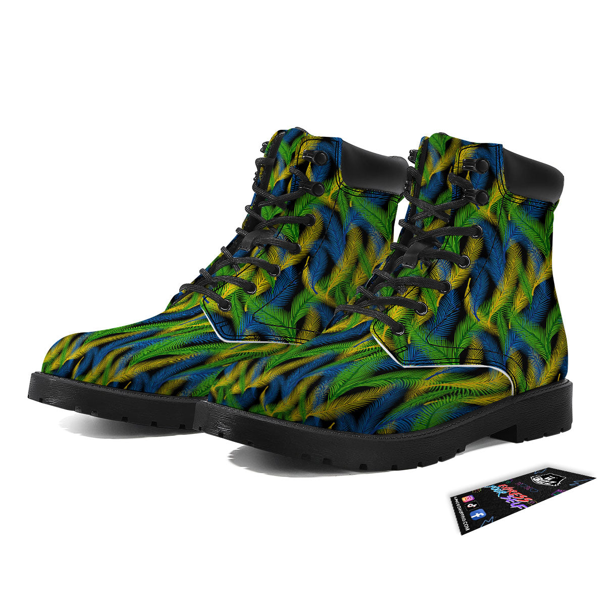 Palm Leaf Mardi Gras Print Pattern Boots-grizzshop