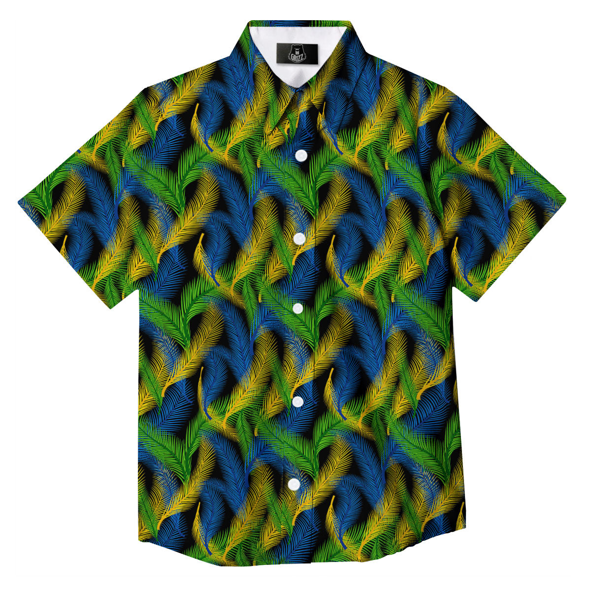 Palm Leaf Mardi Gras Print Pattern Button Up Shirt-grizzshop