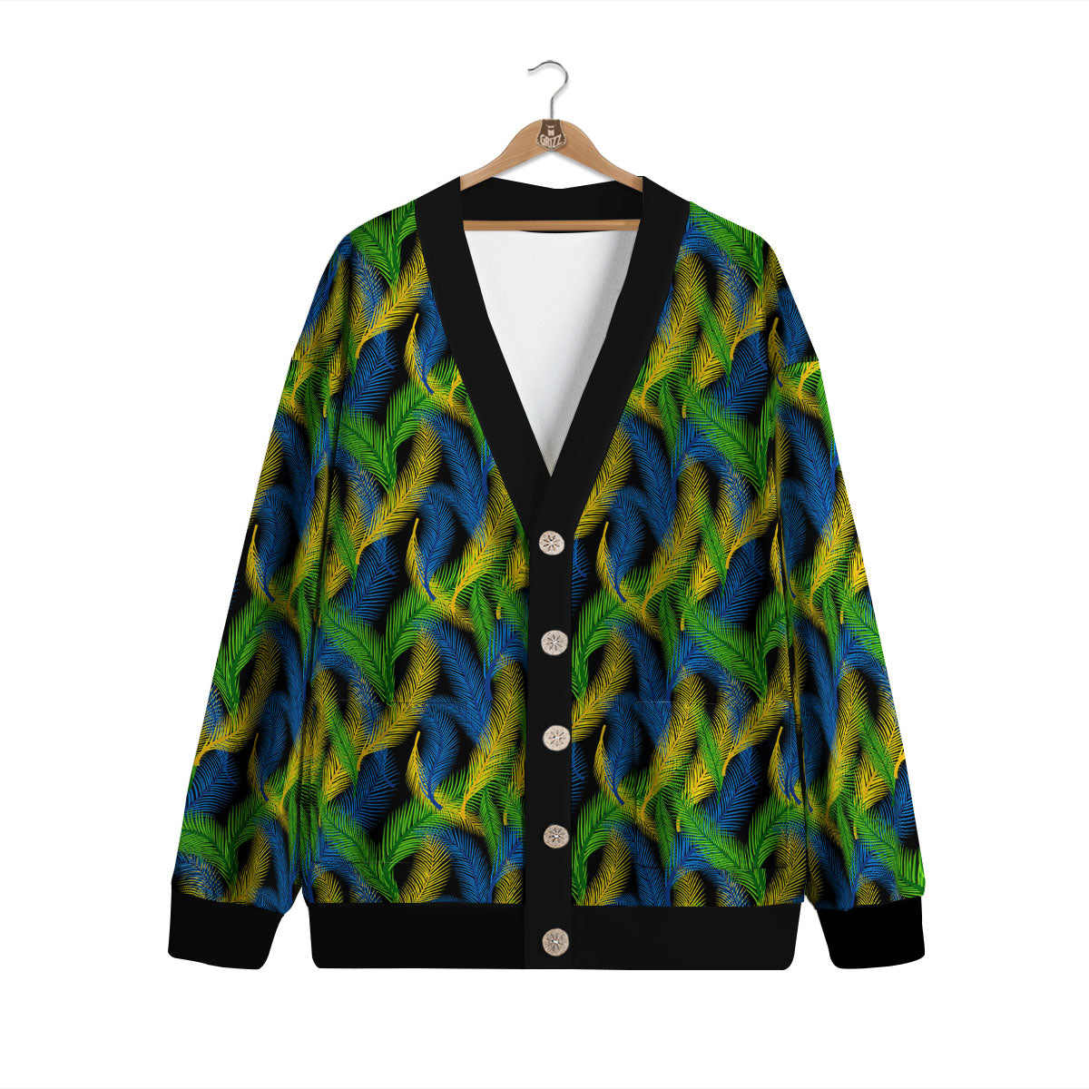 Palm Leaf Mardi Gras Print Pattern Cardigan-grizzshop