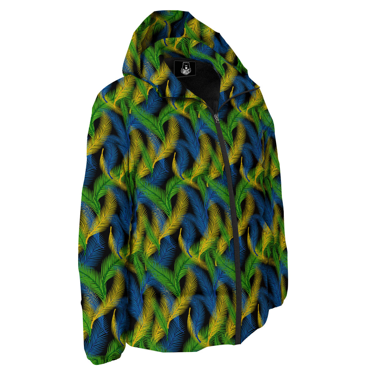 Palm Leaf Mardi Gras Print Pattern Down Jacket-grizzshop
