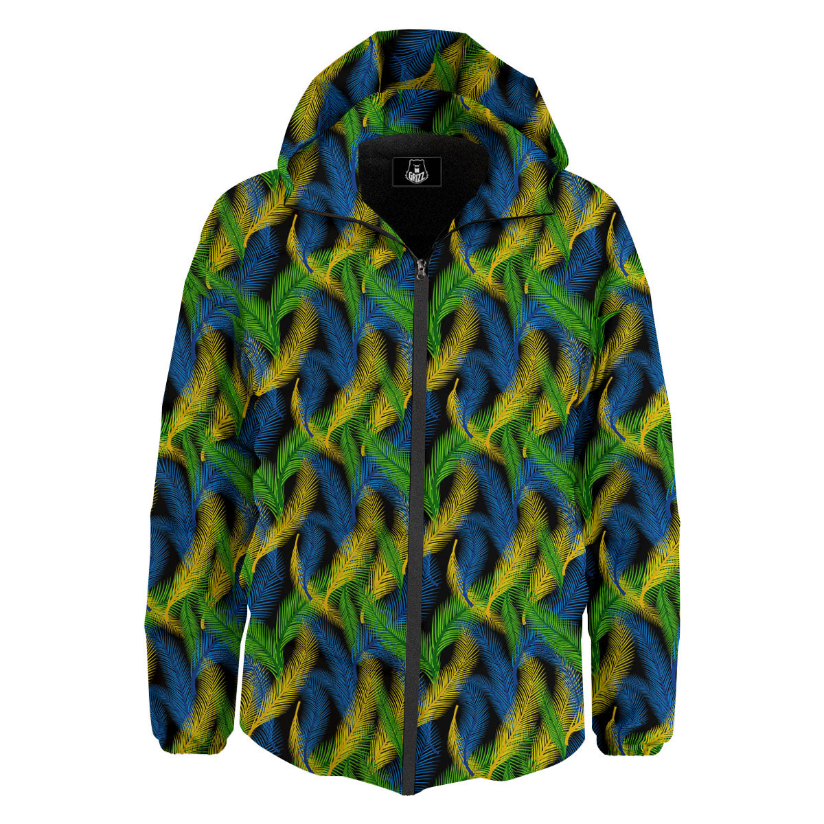 Palm Leaf Mardi Gras Print Pattern Down Jacket-grizzshop