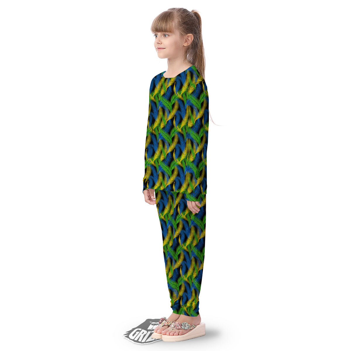 Palm Leaf Mardi Gras Print Pattern Kid's Pajamas-grizzshop