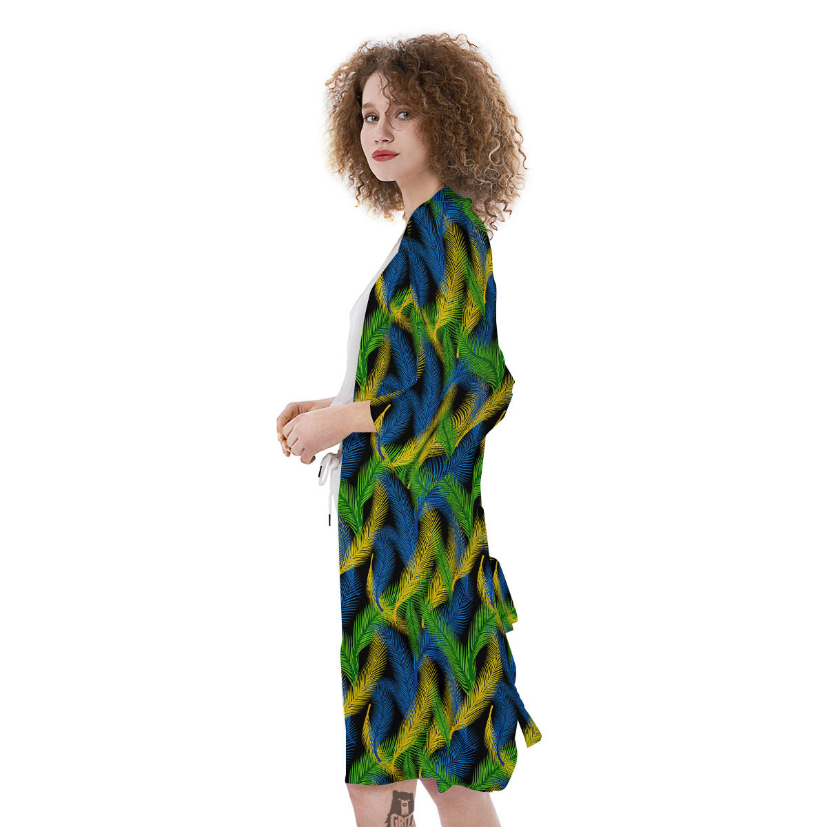 Palm Leaf Mardi Gras Print Pattern Kimono-grizzshop