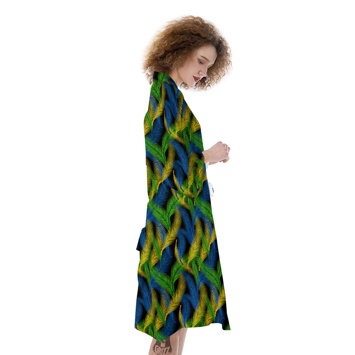 Palm Leaf Mardi Gras Print Pattern Kimono-grizzshop
