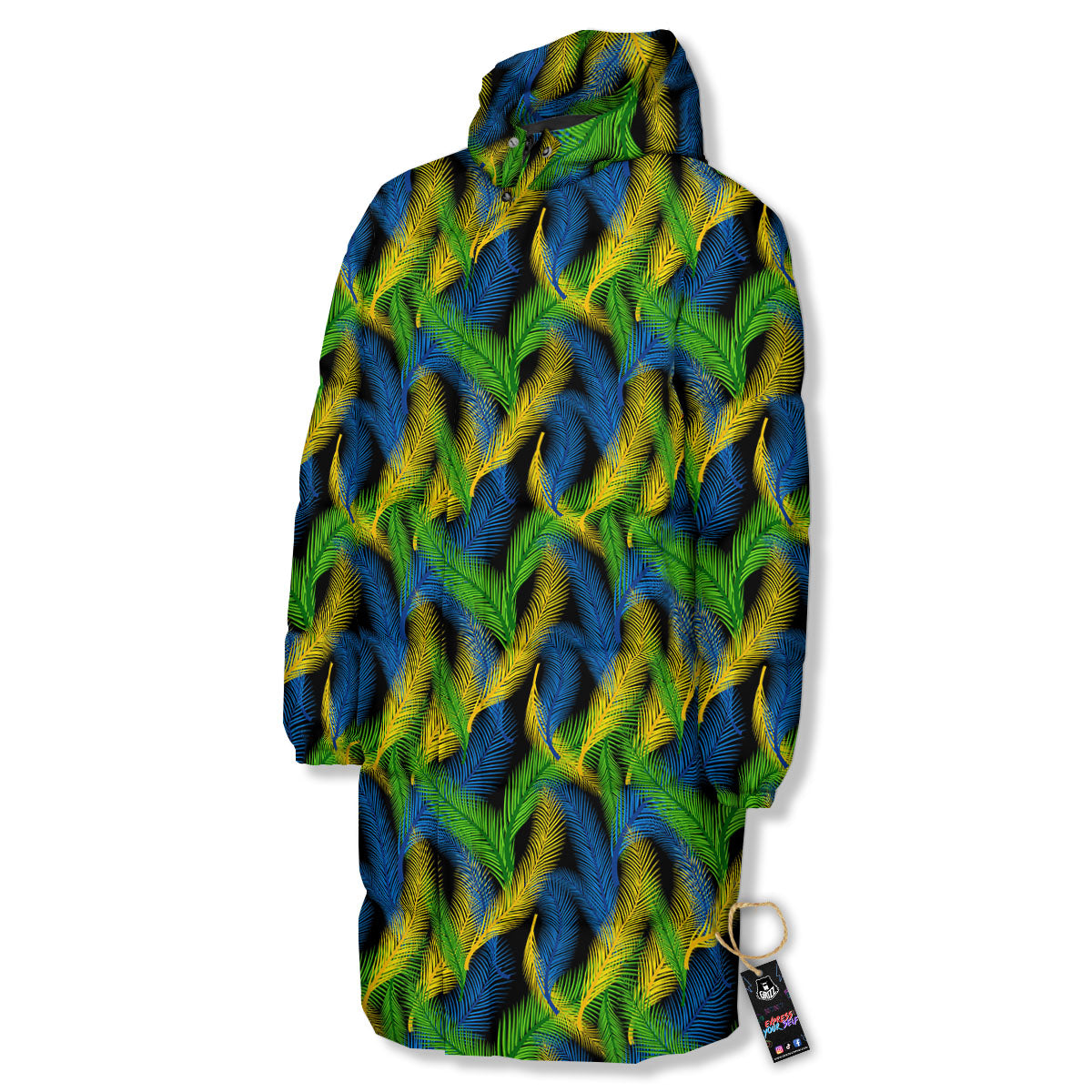 Palm Leaf Mardi Gras Print Pattern Long Down Jacket-grizzshop
