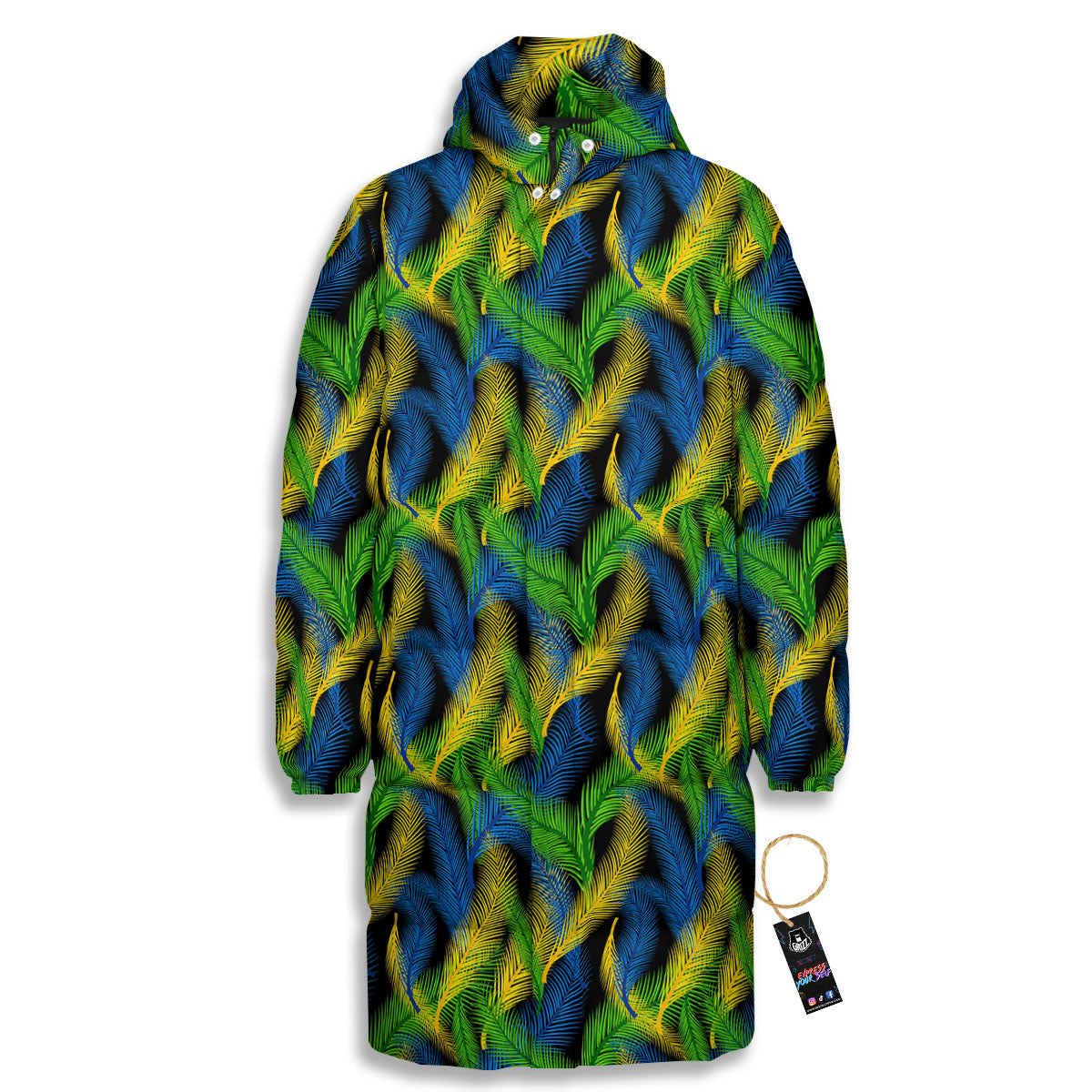 Palm Leaf Mardi Gras Print Pattern Long Down Jacket-grizzshop