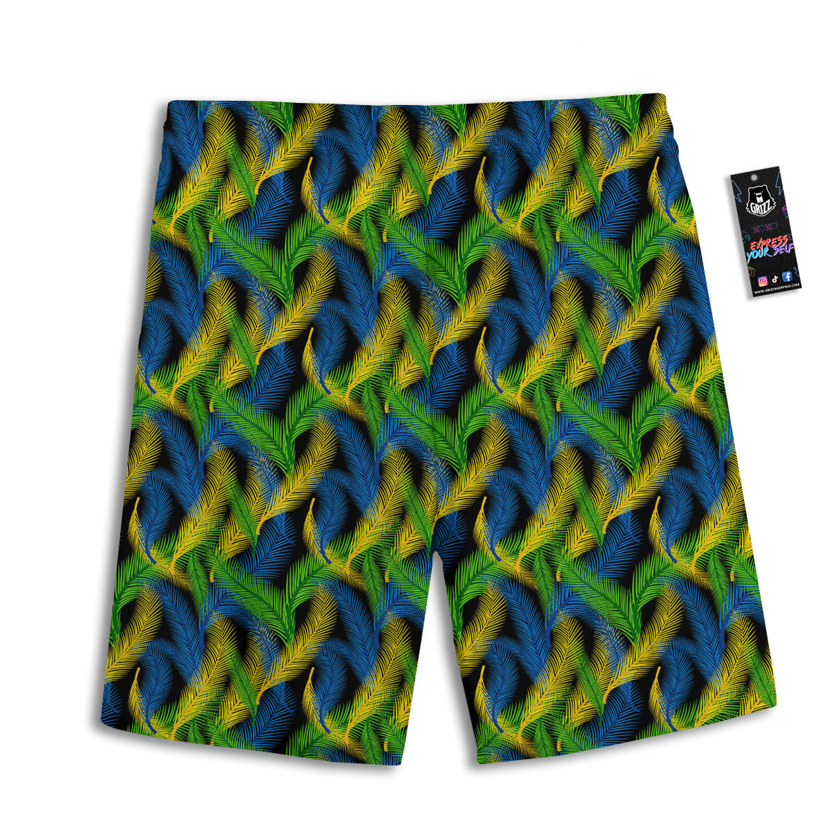 Palm Leaf Mardi Gras Print Pattern Men's Athletic Shorts