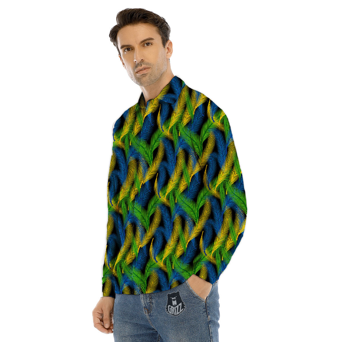 Palm Leaf Mardi Gras Print Pattern Men's Dress Shirts-grizzshop