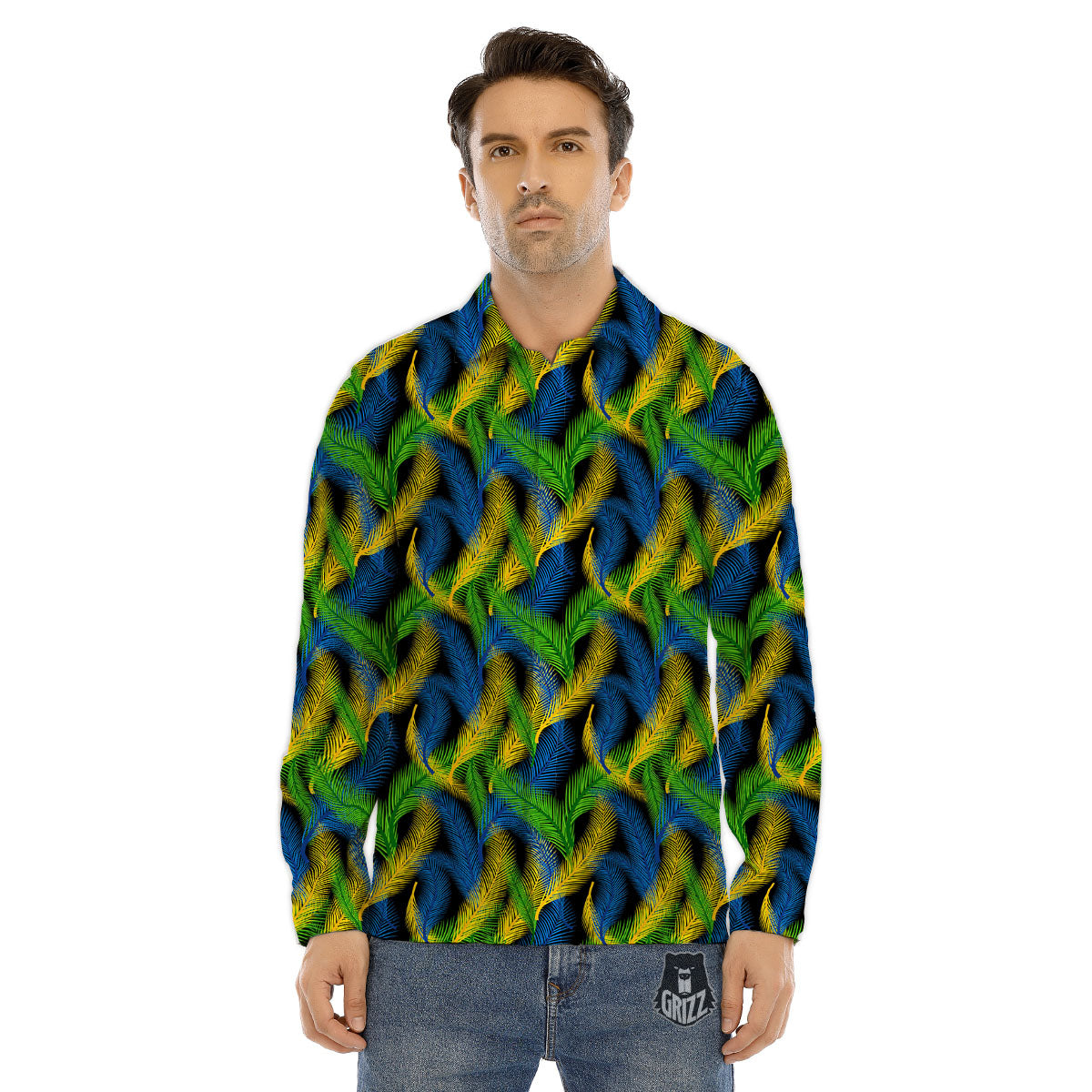 Palm Leaf Mardi Gras Print Pattern Men's Dress Shirts-grizzshop
