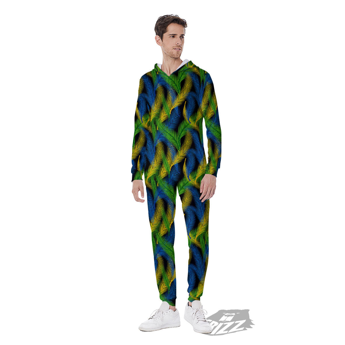 Palm Leaf Mardi Gras Print Pattern Men's Jumpsuit-grizzshop