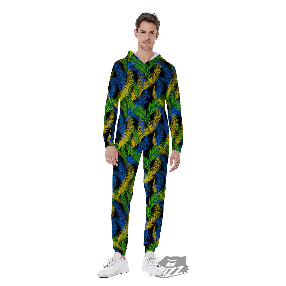 Palm Leaf Mardi Gras Print Pattern Men's Jumpsuit-grizzshop