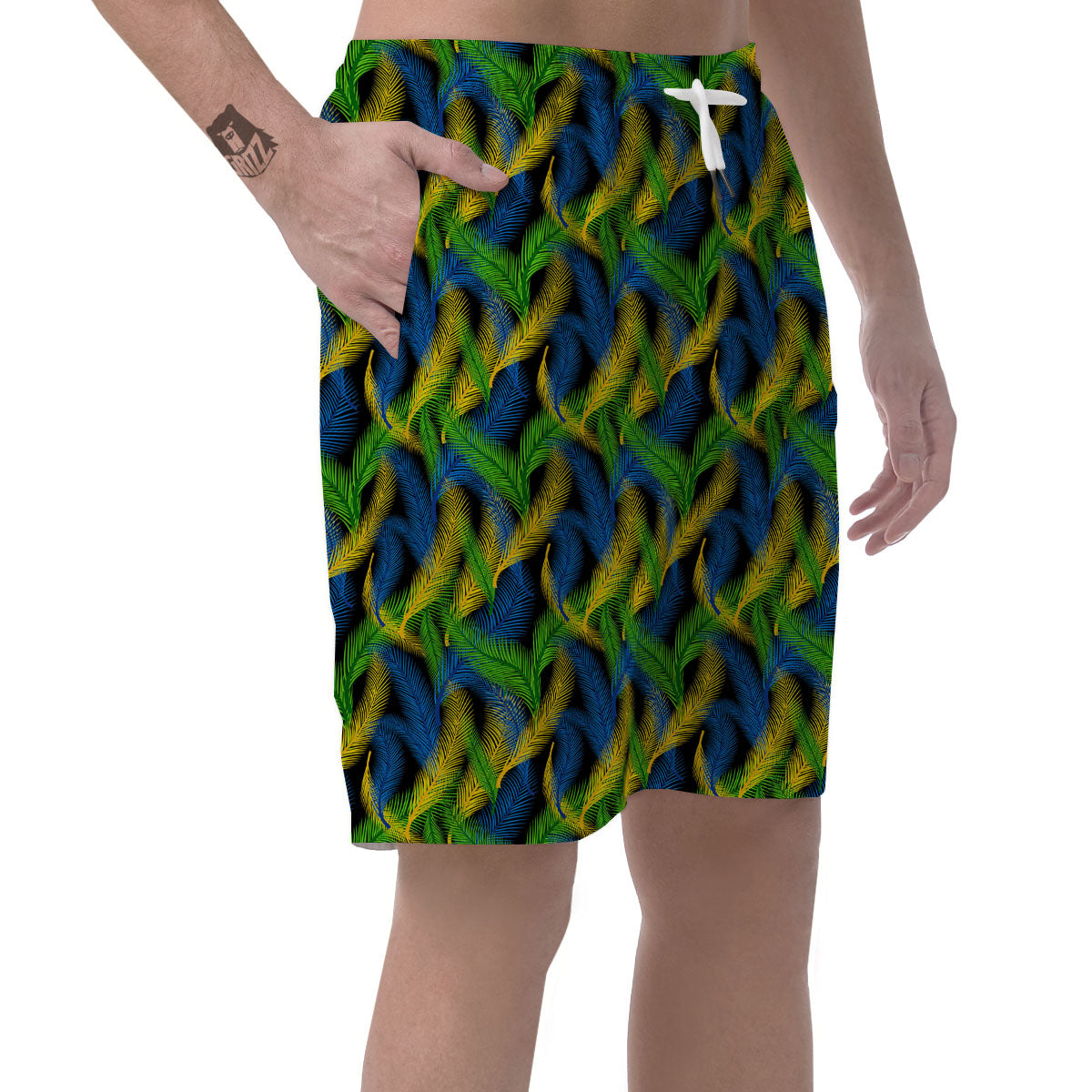 Palm Leaf Mardi Gras Print Pattern Men's Shorts-grizzshop