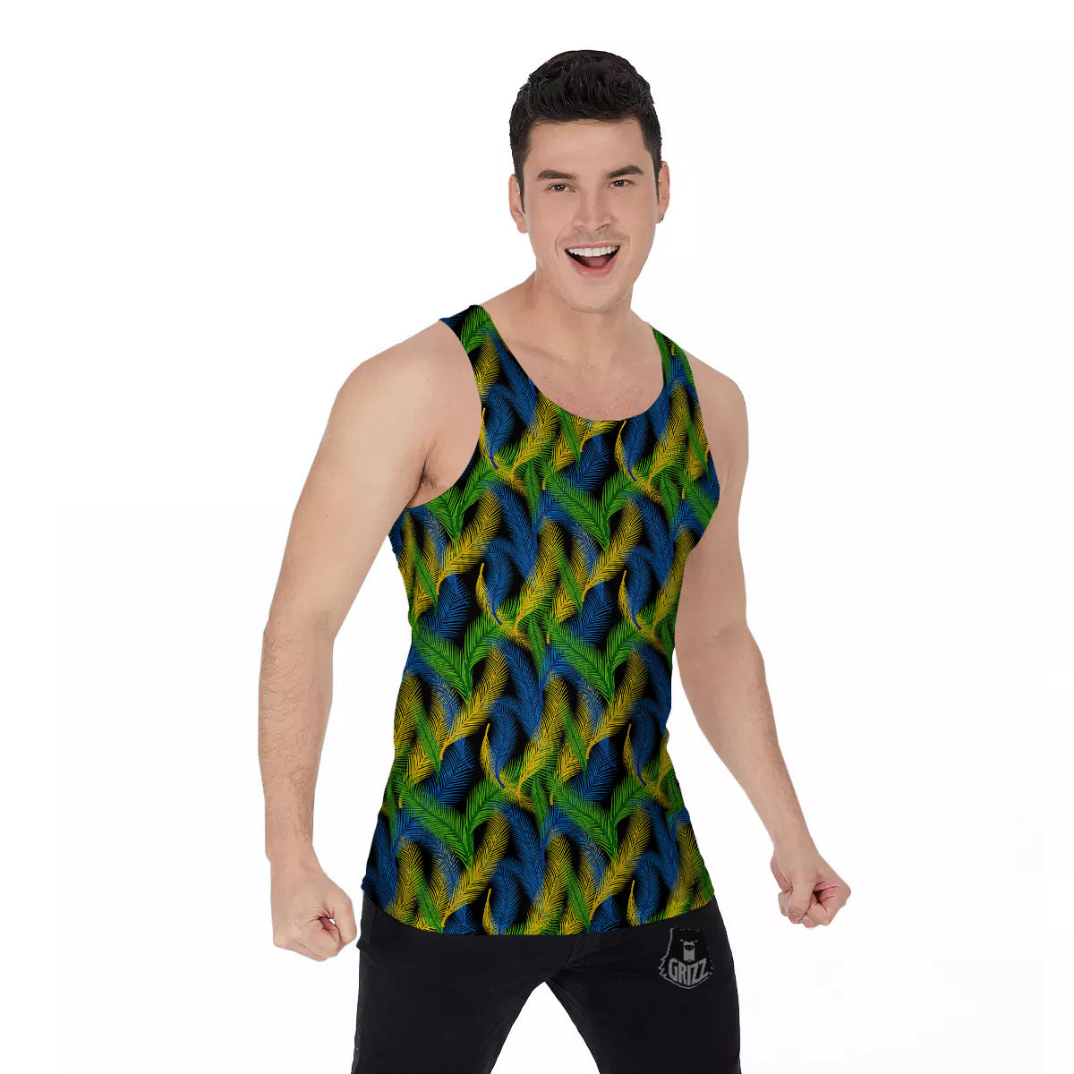 Palm Leaf Mardi Gras Print Pattern Men's Tank Top-grizzshop