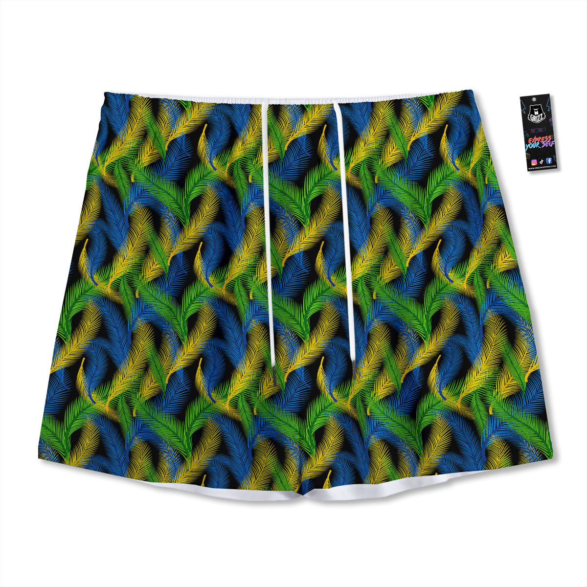 Palm Leaf Mardi Gras Print Pattern Mesh Shorts