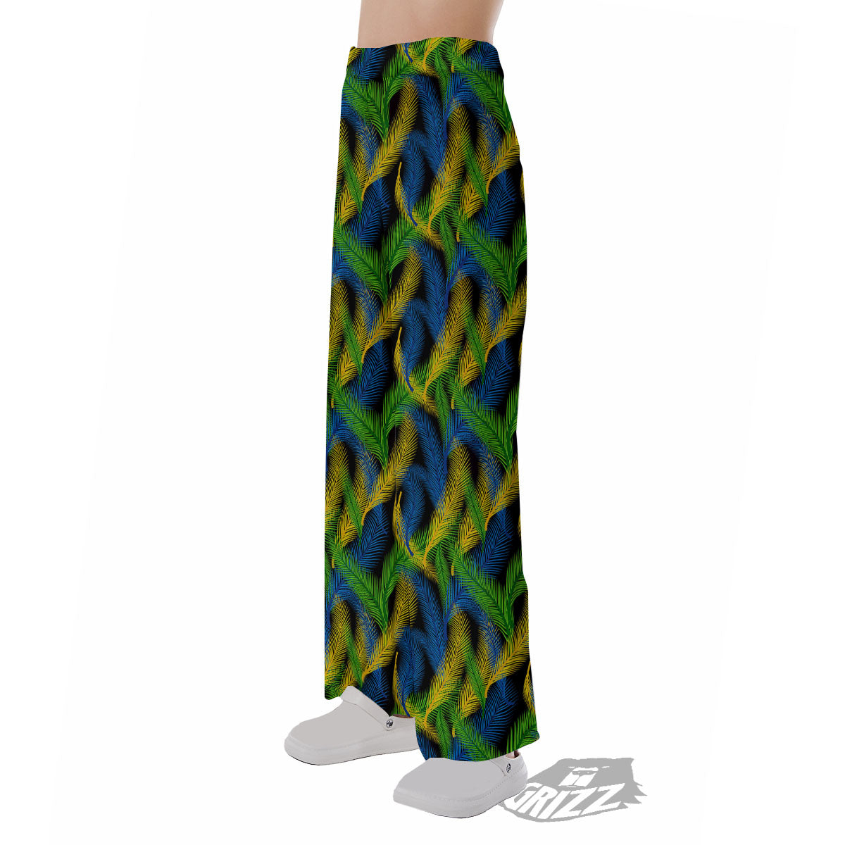Palm Leaf Mardi Gras Print Pattern Pajama Pants-grizzshop