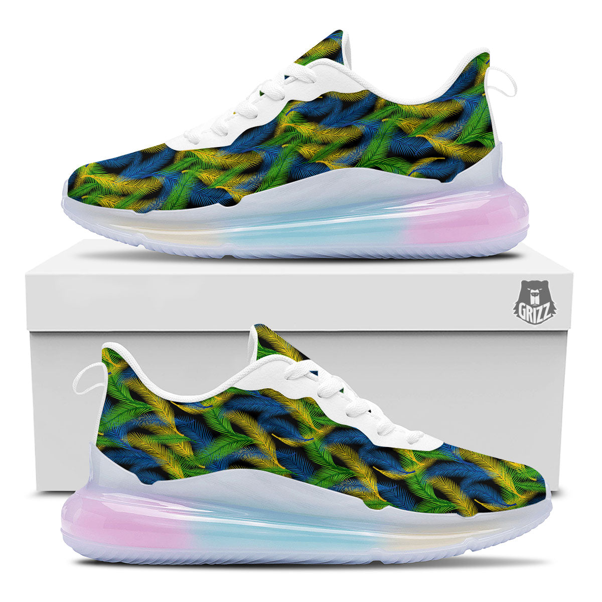 Palm Leaf Mardi Gras Print Pattern Running Sneakers-grizzshop