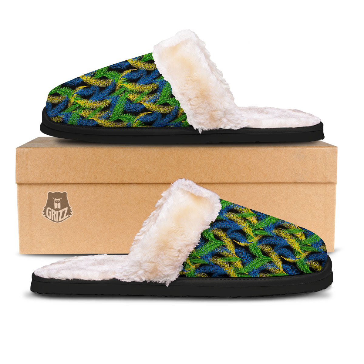 Palm Leaf Mardi Gras Print Pattern Slippers-grizzshop
