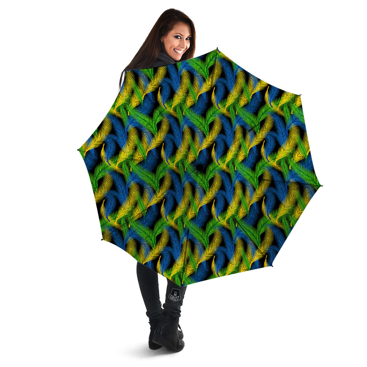Palm Leaf Mardi Gras Print Pattern Umbrella-grizzshop