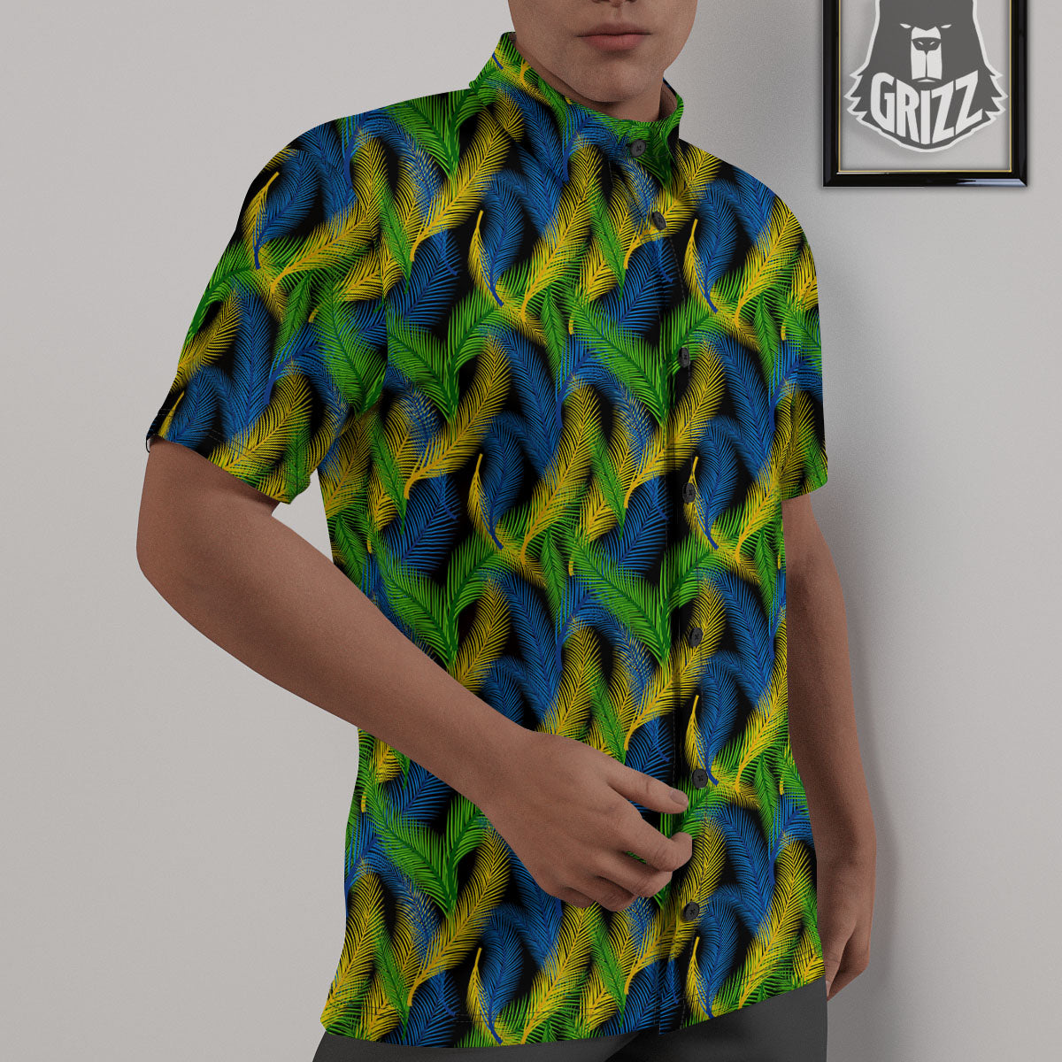 Palm Leaf Mardi Gras Print Pattern Untucked Shirts-grizzshop