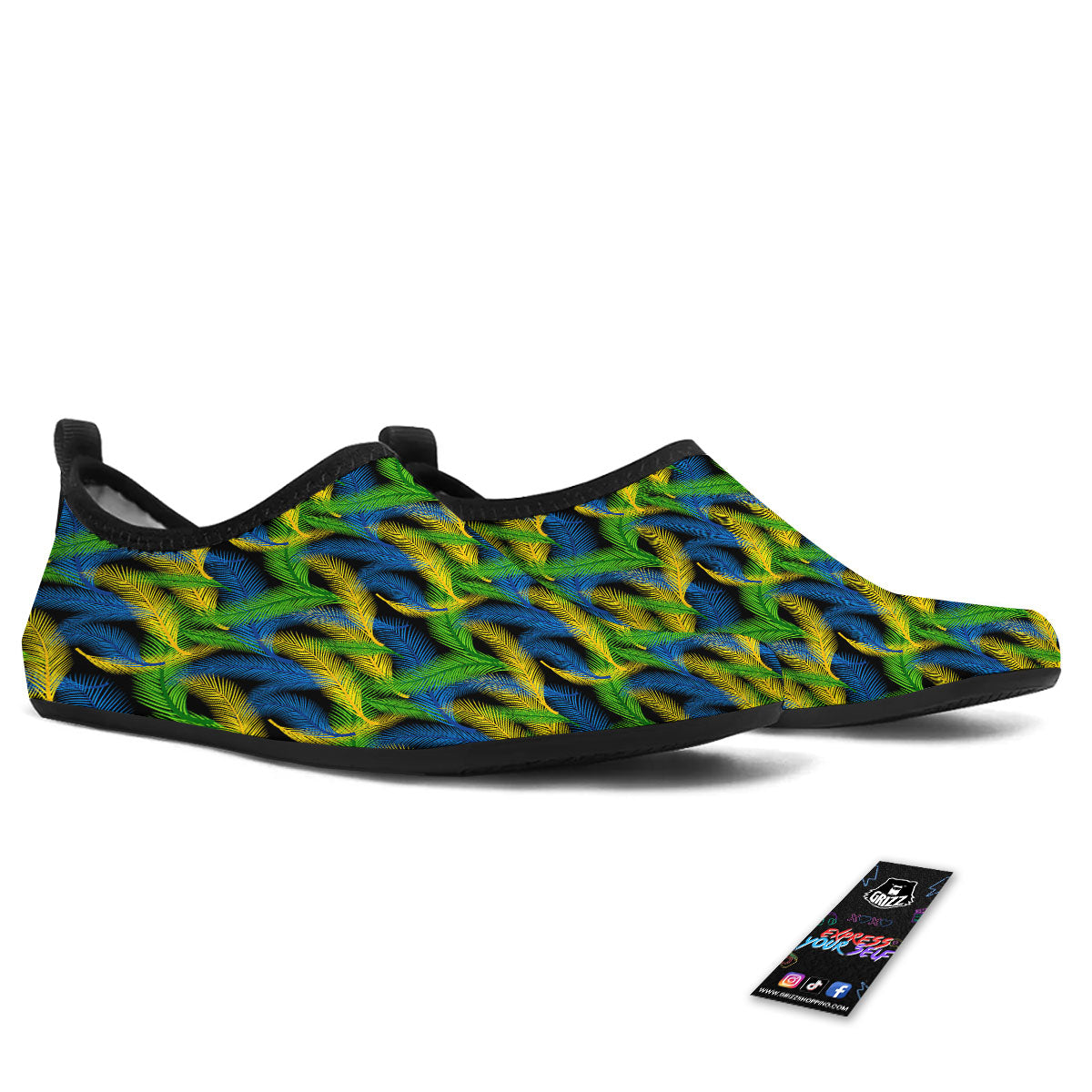 Palm Leaf Mardi Gras Print Pattern Water Shoes-grizzshop
