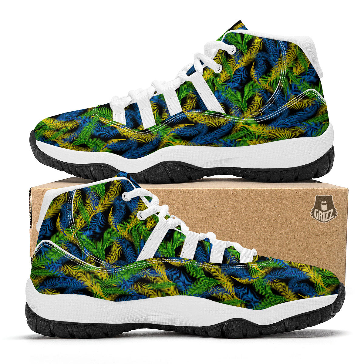 Palm Leaf Mardi Gras Print Pattern White Bball Shoes-grizzshop