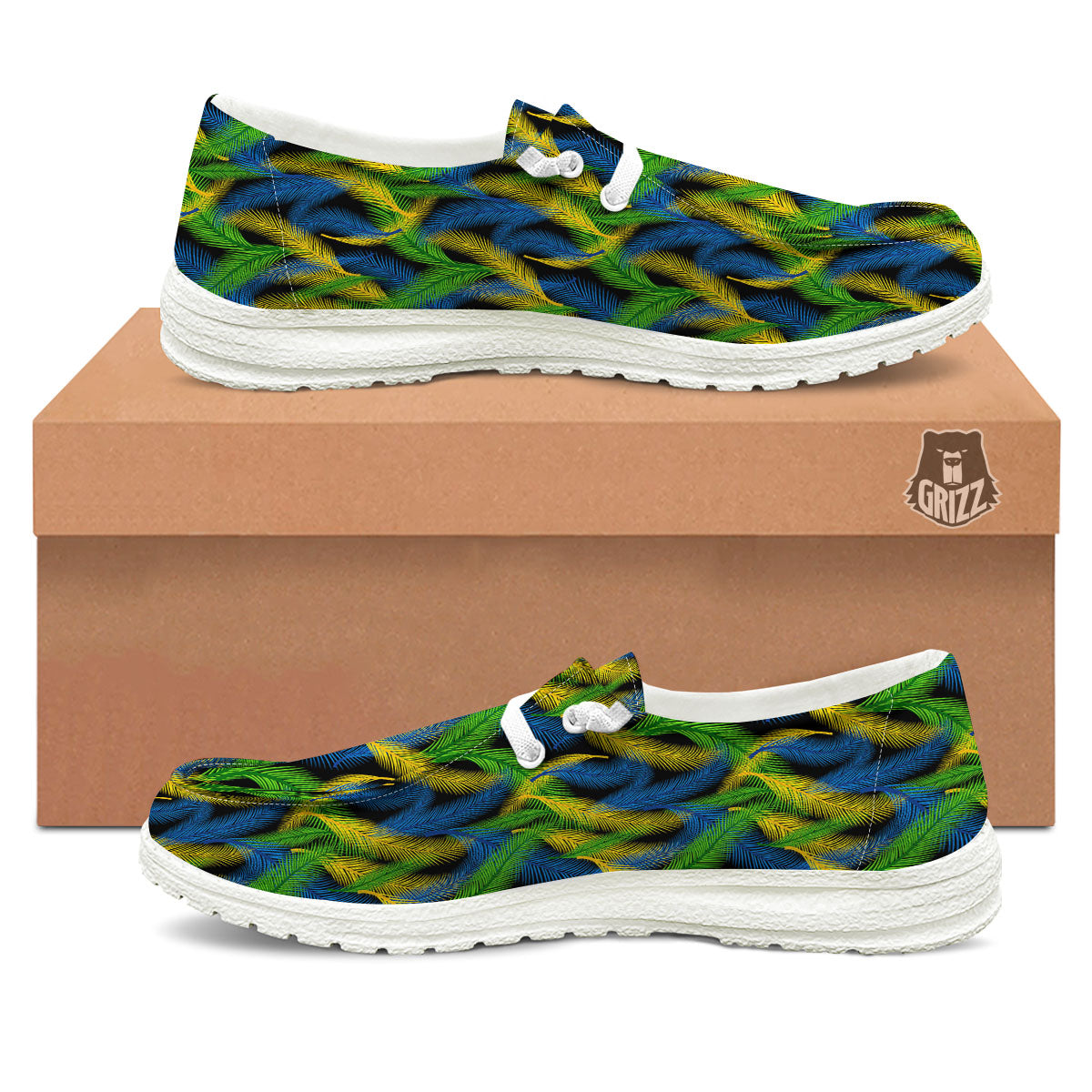 Palm Leaf Mardi Gras Print Pattern White Loafers-grizzshop